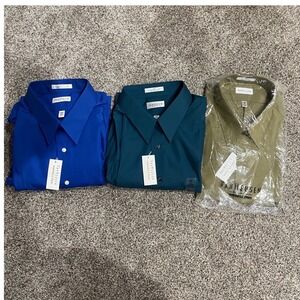 Lot of 3 Van Heusen Wrinkle Free Poplin Dress Shirts Mens Big 19 34/35 NWT
